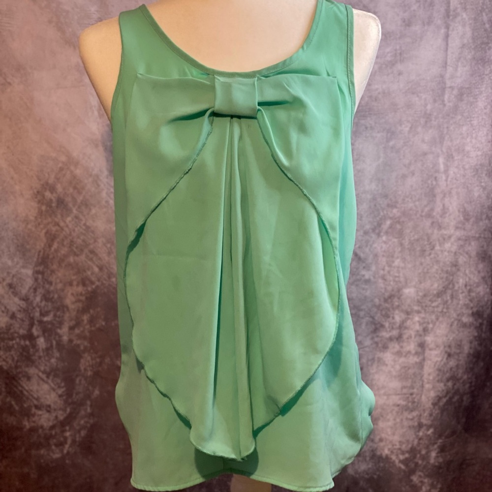 ModCloth tiffany blue chiffon sleeveless blouse with bow